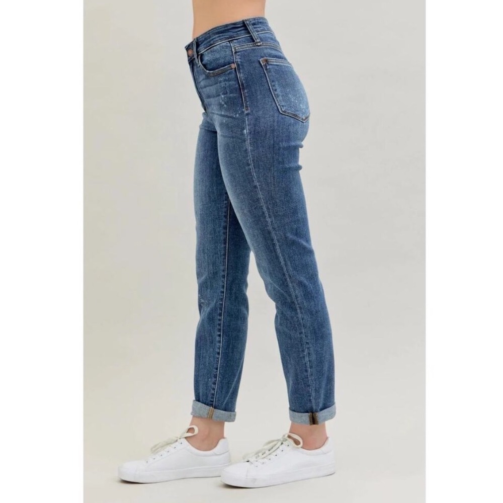 Judy Blue Boyfriend Fit Jeans 29 Blue Medium Wash Splatter High Rise JB82346 - Picture 2 of 12